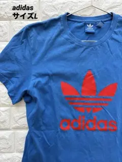 adidas Originals Tシャツ ブルー L トレフォイル レッドロゴ