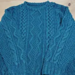 フィッシャーマンニット セーター 深緑 手編み