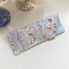 メガネケース　ペンケース等に★猫とピアノとリボン柄　ハンドメイド