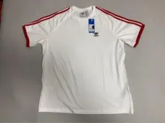 アディダス　リンガー　Tシャツ　半袖　ストライプ　刺繍ロゴ　白　XL