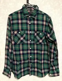 ネルシャツ 緑と青のチェック柄　ウィメンズ