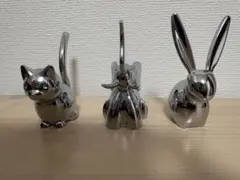 シルバーアニマル リングホルダー3点セット（ネコ・ゾウ・ウサギ）