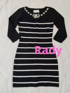 Rady レディ ボーダービジュー付きニットワンピース黒