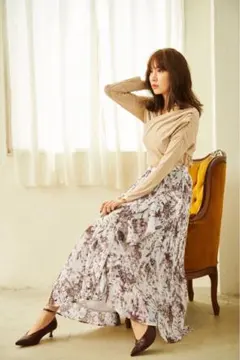 【Her lip to】Pleated Chiffon Long Skirt
