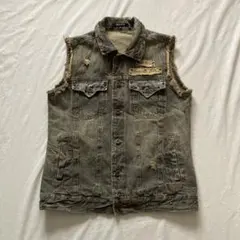 00s crushed studs denim vest y2k archive