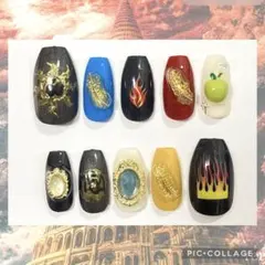 ネイルチップ　ミセスグリーンアップル　現品　概念ネイル　MGA メンズネイル