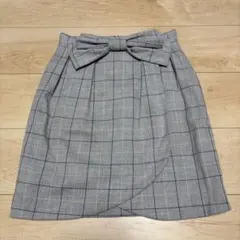 ウエストリボン チェックナローミディスカート Mサイズ