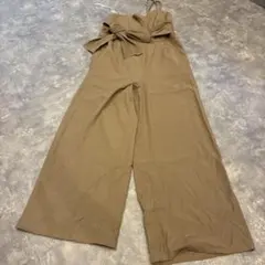 ウエストリボン ワイドサロペット ブラウン