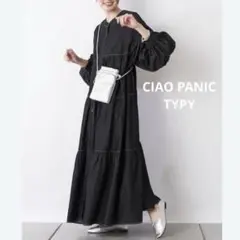 チャオパニックティピー　配色ステッチ　デニムティアードワンピース