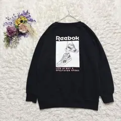美品✻リーボック バックプリント トレーナー スウェット ロゴ刺繍 黒 白 M
