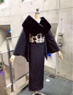 暖かな振袖ショール、着物ショール、振袖、着物、洋服に！【黒】