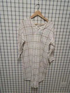 ナノユニバース　シャツワンピース　チェック　白