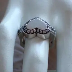 ヴィンテージ シルバー925 ハート・リング 約15号 クリアストーン 指輪