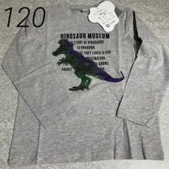 新品 男の子 120cm 長袖Tシャツ リバーシブルスパンコール 恐竜 グレー①