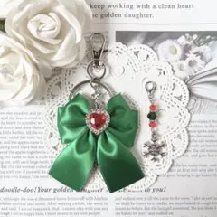 リボン キーホルダー バッグチャーム クリスマス グリーン