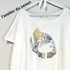 ✴︎l'atelier du savon✴︎白鳥モチーフ箔プリントワイドTシャツ Fのサムネイル