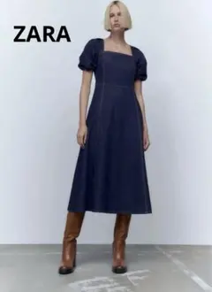 【お値下げ】ZARA デニム スクエアネック ロングワンピース