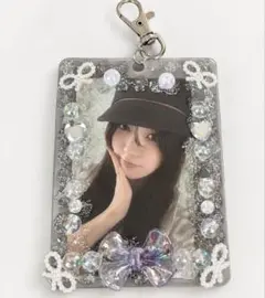 ハンドメイド トレカケース 紫 パープル デコ キーチェーン付き