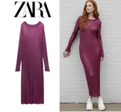 新品 ZARA 透かし編み メタリック ニット ロングワンピース M ラスト1点