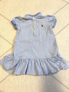 ラルフローレン ベビー ワンピース チェック 水色 フリル 女の子