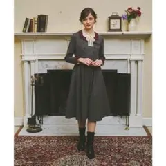 ダブル釦チェック衿ワンピース　an another angelus