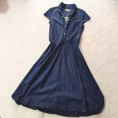 美品 YANUK デニム ロングシャツワンピース リボン ストレッチ Mのサムネイル