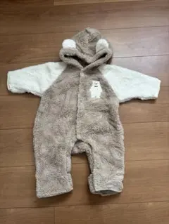 可愛いクマ耳付きフリースロンパース 50〜70サイズ　冬　くるんと手袋