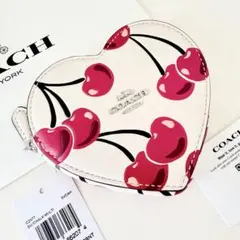 COACH コーチ　ハートコインケース小銭入れ財布チェリー柄ホワイト