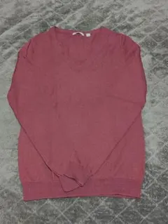 【UNIQLO】 ワインレッド メリノVネック 長袖ニットセーター