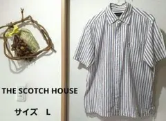【THE SCOTCH HOUSE】メンズストライプ 半袖シャツ綿90％麻10％