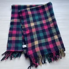 厚手 冬用 チェック柄 大判ストール アクリル