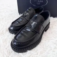 PRADA トライアングルロゴ ダブルチョコレート ローファー サイズ7