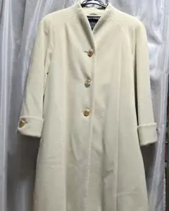 美品アンゴラ100% サンヨー ロングコート 金釦 9号 ノーカラー ベージュ
