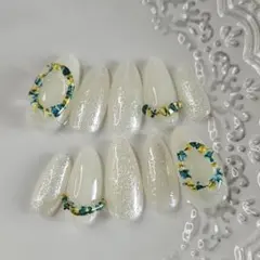 ネイルチップ フローラルネイル バレリーナチップ フラワー ワンホン 押し花 春