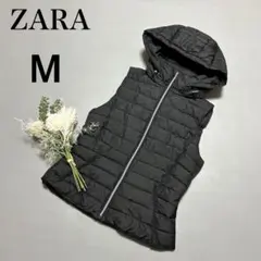 カーキ フード付きダウンベスト　ザラ　タグ付き　完売品 ZARA フード付きダウンベスト カーキ ミニタリー 大きめ FREE 男女兼用