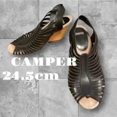 未使用級CAMPER グルカサンダル ウェッジソール オープントゥ 黒革　39のサムネイル