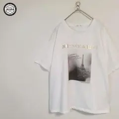 【美品】KHALITA　Tシャツ　風景画　英字　プリント　白　ホワイト　L　半袖のサムネイル