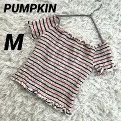 【パンプキン】 Tシャツ フリルオフショルダー ボーダー トップス フリル
