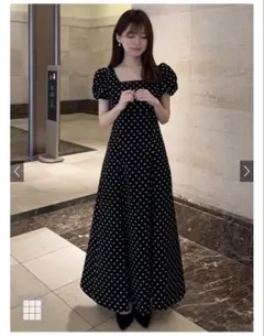 ドット柄バルーンスリーブフレアワンピース[ru1163]