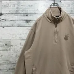 【最高デザイン】刺繍ワンポイントロゴ ゆるだぼ レトロ スウェット ハーフジップ