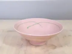 【良品】白山陶器「も」平茶碗 結文 薄ピンク色 飯碗/ごはん茶碗/煮物碗 食器/