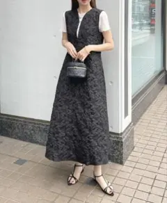 フューチャーランド ジャガードフラワーワンピース ブラック ノースリーブ M 春