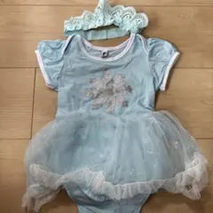 エルサ水色 雪の結晶刺繍 ワンピース 60
