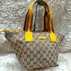 【美品】GUCCI ハンドバッグ イエロー キャンバス ベージュ