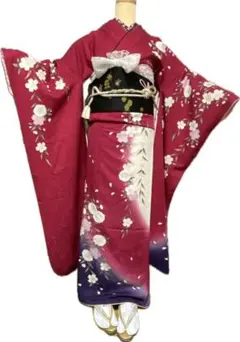 赤×白 染め分け 振袖フルセット 成人式 結婚式 正絹 振袖セット 小物セット
