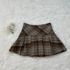 【M DOLLY】チェック柄プリーツミニスカート ブラウン XS Y2K 秋服のサムネイル