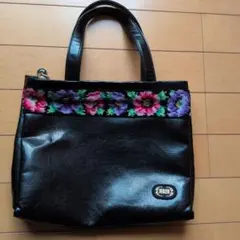 FEILER 花柄刺繍 ハンドバッグ 黒