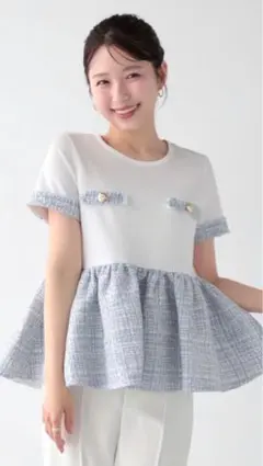 Fit more　ツイードペプラムトップス　ブルーのサムネイル