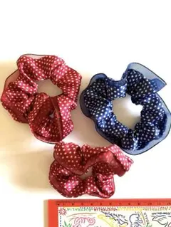 水玉模様のヘアゴム3個セット