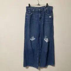 デニムワイドパンツ GAP バギー 29 8R インディゴブルー ダメージ